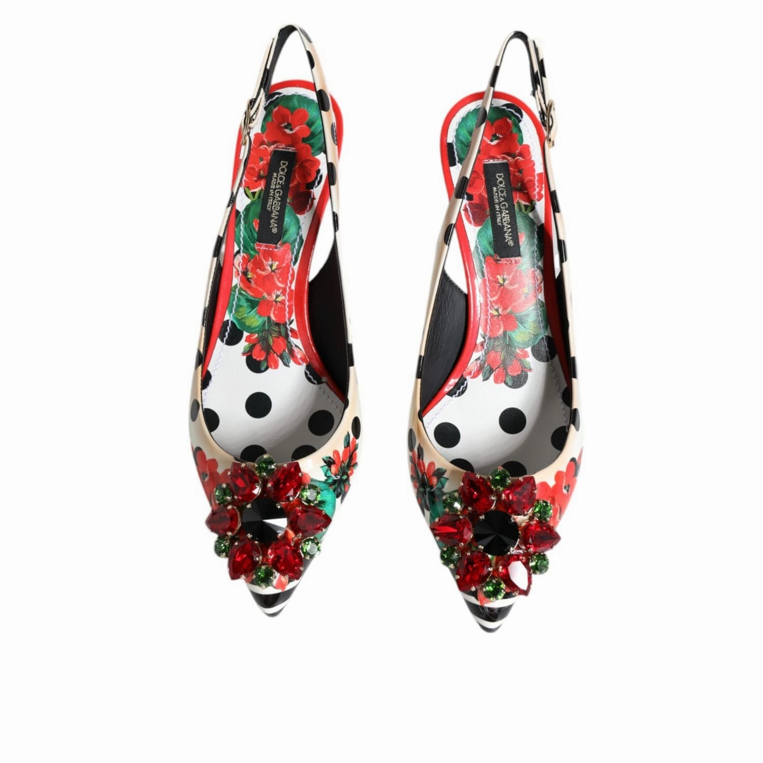 Dolce & Gabbana Multicolor Leather Crystal Heels Slingback Shoes Aloha Sandals