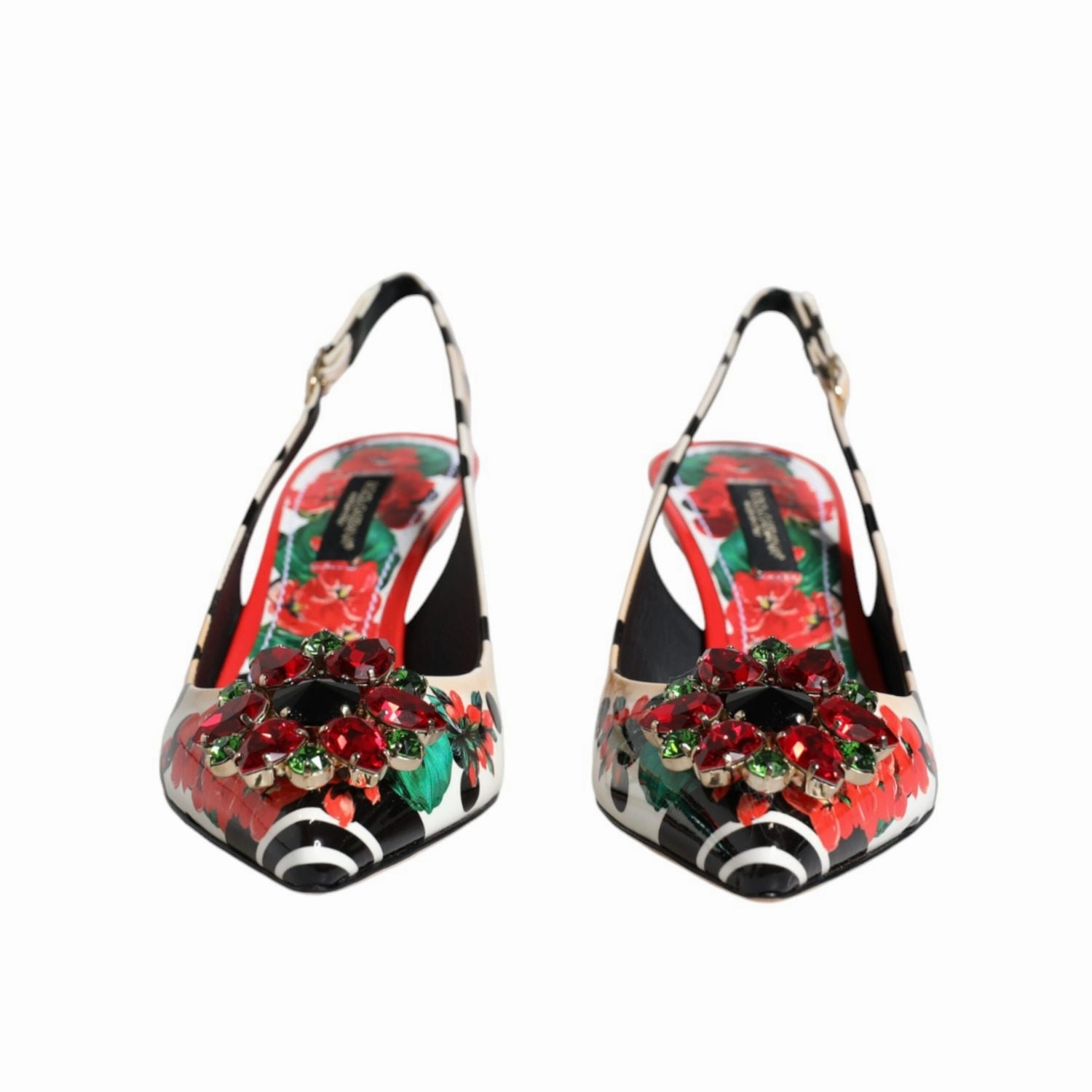 On The Go 600 Sandals Dolce & Gabbana Multicolor Leather Crystal Heels Slingback Shoes