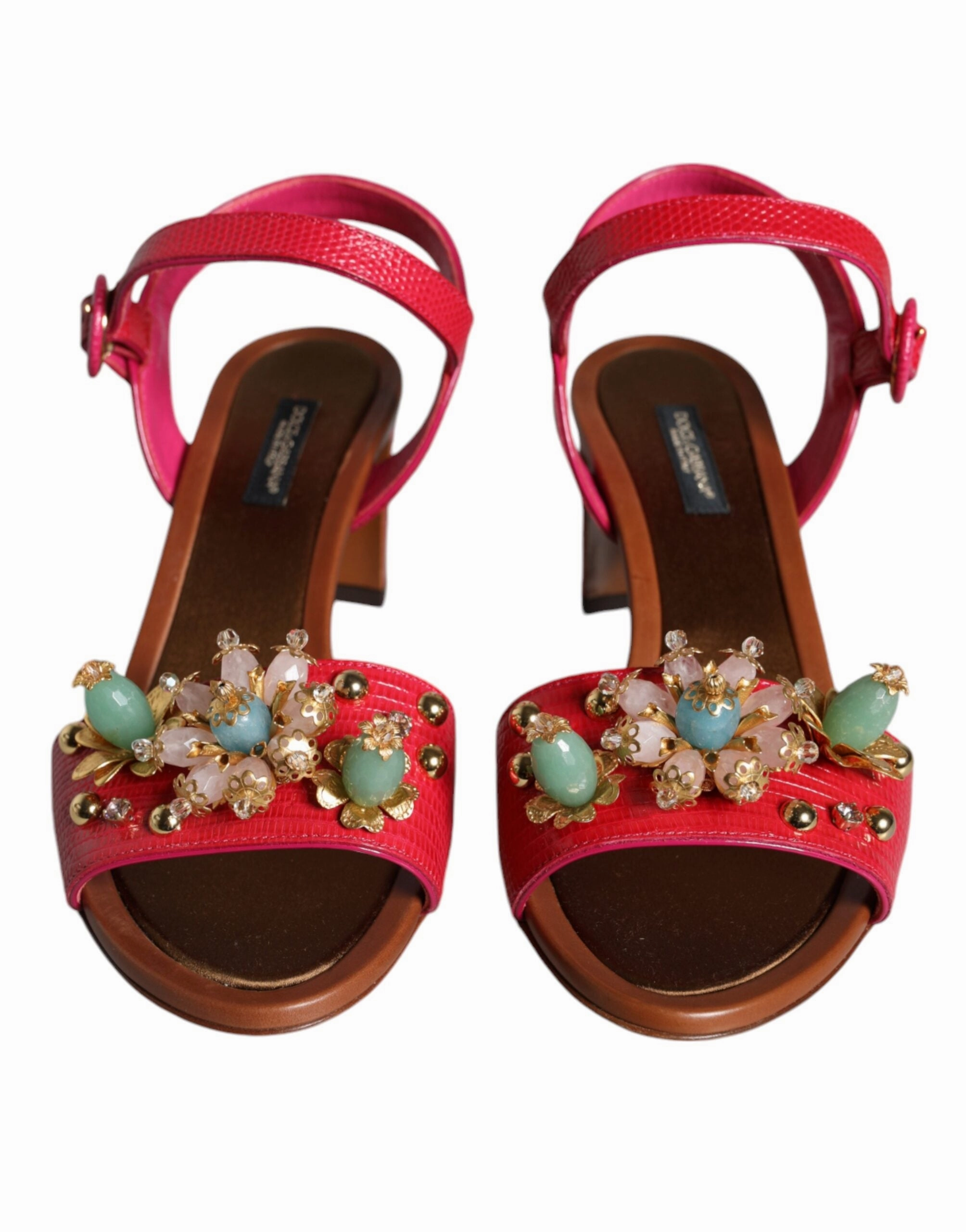 Fuchsia Leather Embellished Keira Sandals Shoes Sandals And Wedges