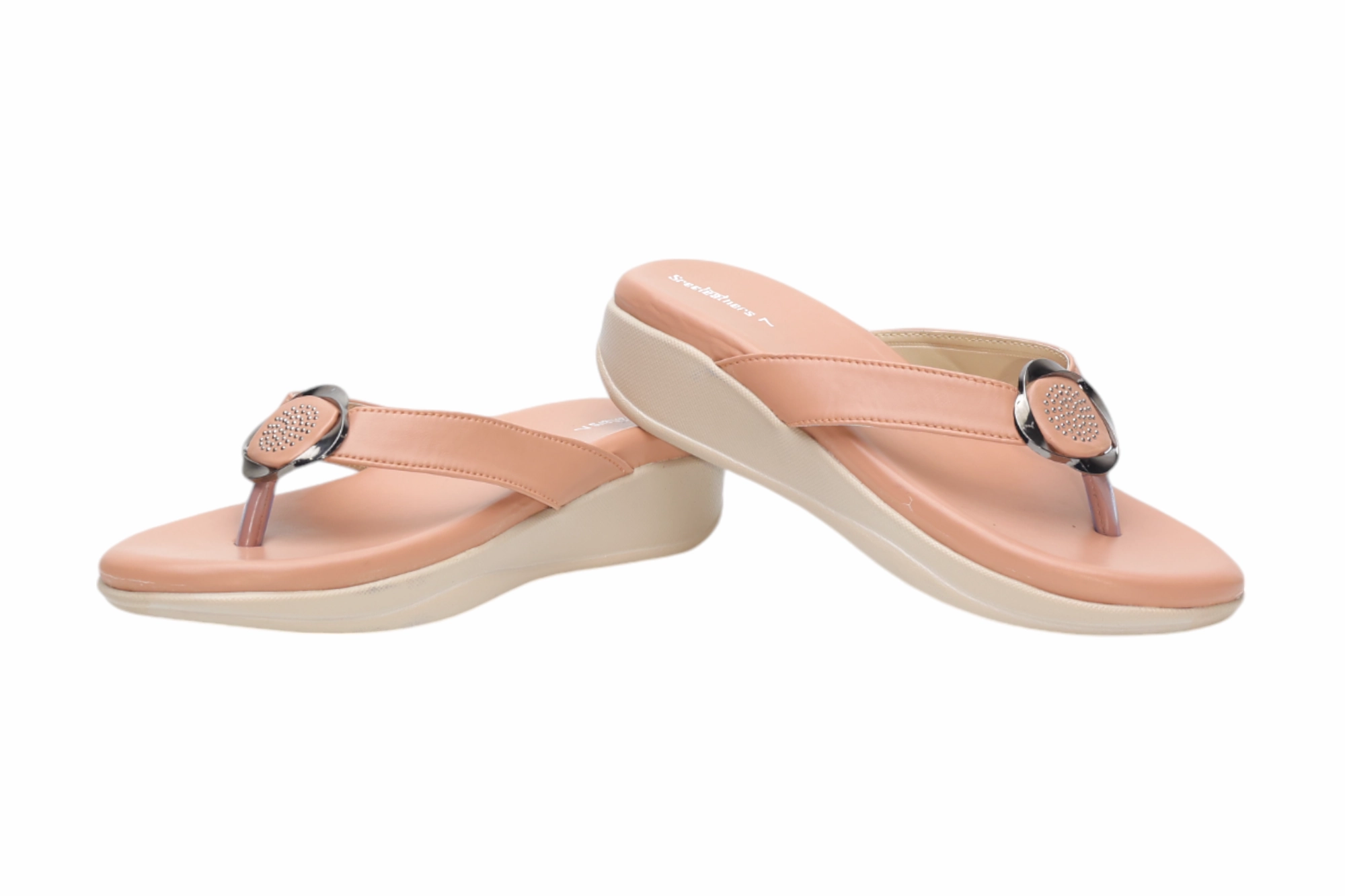 Comfort Ladies Chappal 26599 Flat Shoes Square Crystal