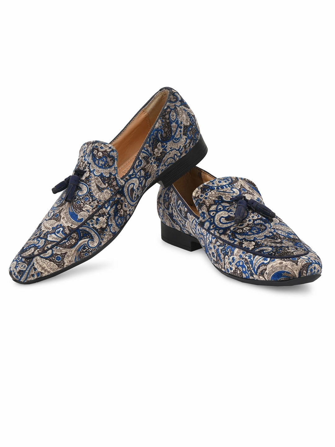 Royal Blue Paisley Tassel Loafers Comfortable Chunky Loafers