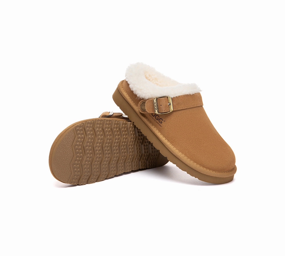 AUSTRALIAN SHEPHERD UGG Slippers Sheepskin Wool Adjustable Strap Ankle Clog Pulsey Wide Foot Slippers