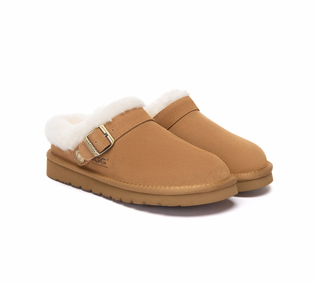 Slippers Mannen AUSTRALIAN SHEPHERD UGG Slippers Sheepskin Wool Adjustable Strap Ankle Clog Pulsey