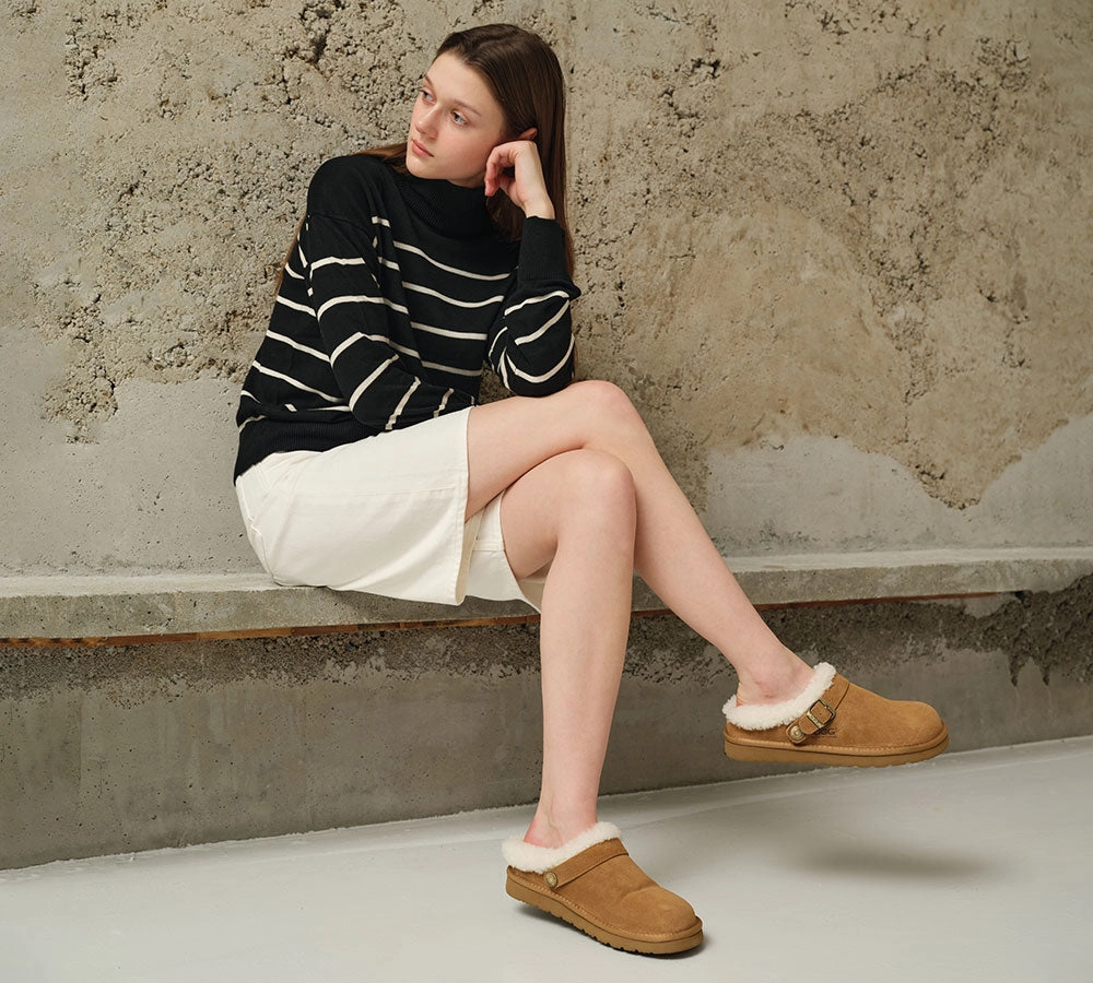 Slippers At Kohls AUSTRALIAN SHEPHERD UGG Slippers Sheepskin Wool Adjustable Strap Ankle Clog Pulsey