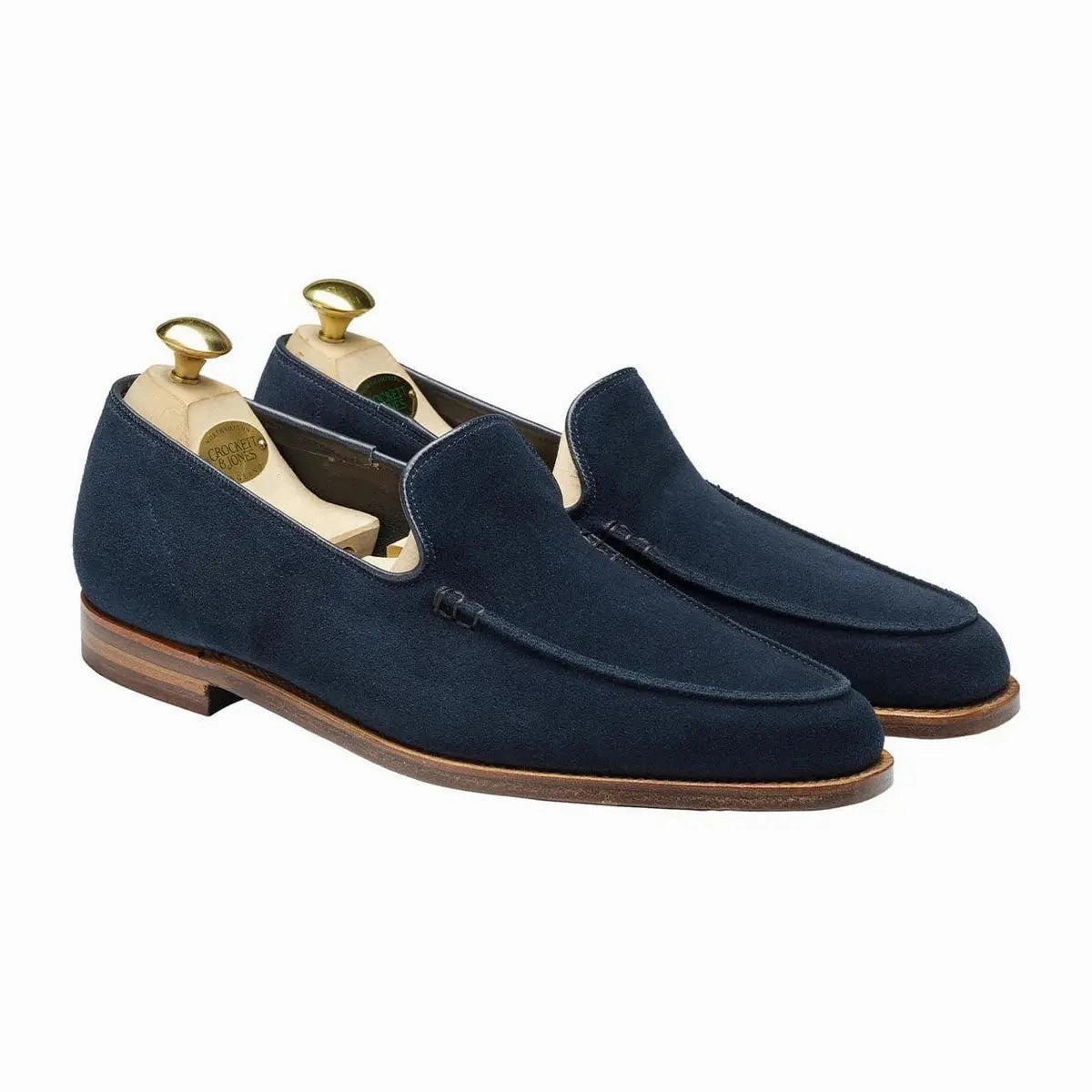 Slip Loafers Crockett & Jones - Salcombe Ocean Blue Suede Unstructured Loafer