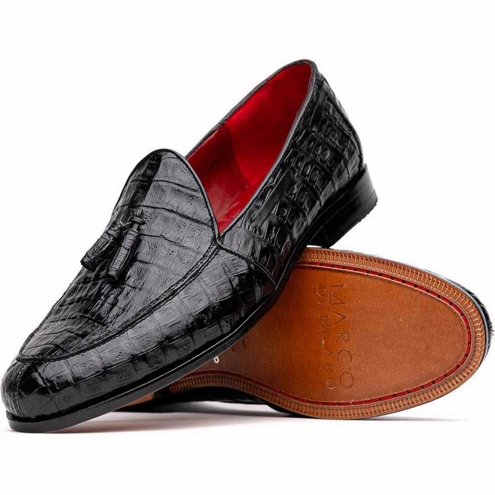 Aerosole Loafers Marco Di Milano Bianchi Black Caiman Crocodile Tassel Loafers