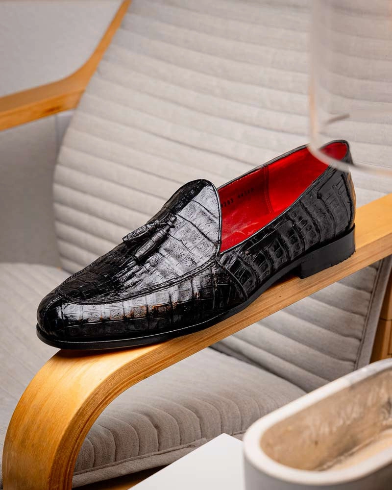 Gomma Loafers Marco Di Milano Bianchi Black Caiman Crocodile Tassel Loafers