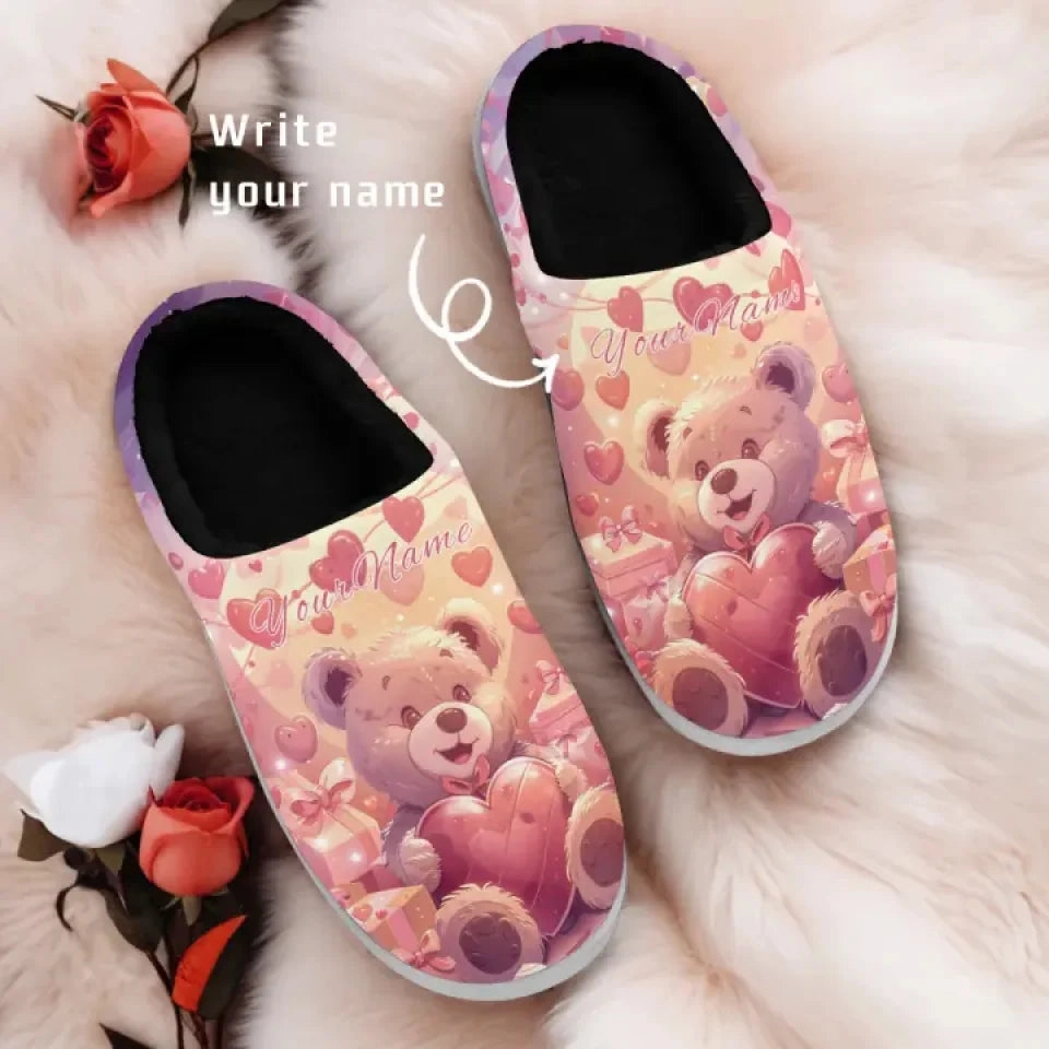 Unique Gift,Personalized Warm Love Fur Slippers, Custom Couples Indoor Shoes for Valentine's Day Espresso Martini Slippers