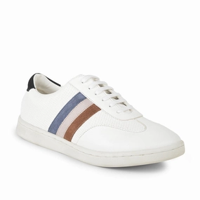 Casual Shoes With Leather Soles Healers Casual White Lacing Sneakers For Men SYN-45 By Liberty