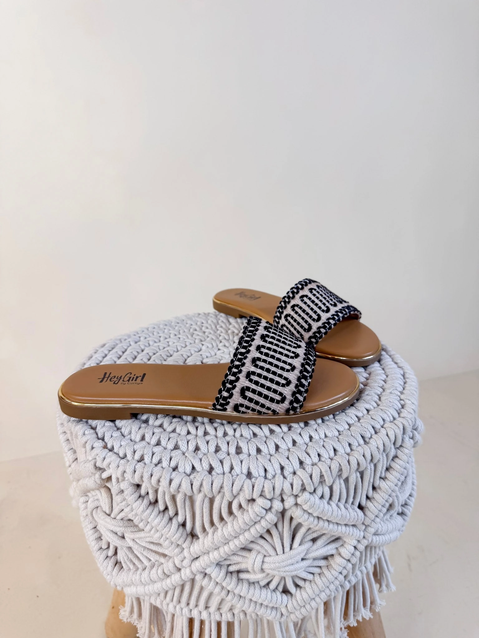 Flip Flops No Toe Strap Corky's | Here For A Good Time Woven Flat Sandal in Black