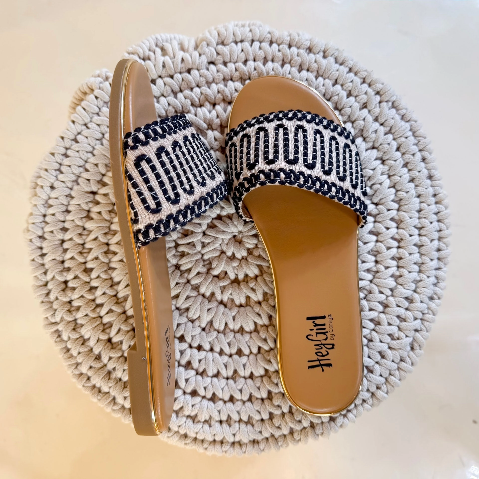 Stop Squeaky Flip Flops Corky's | Here For A Good Time Woven Flat Sandal in Black