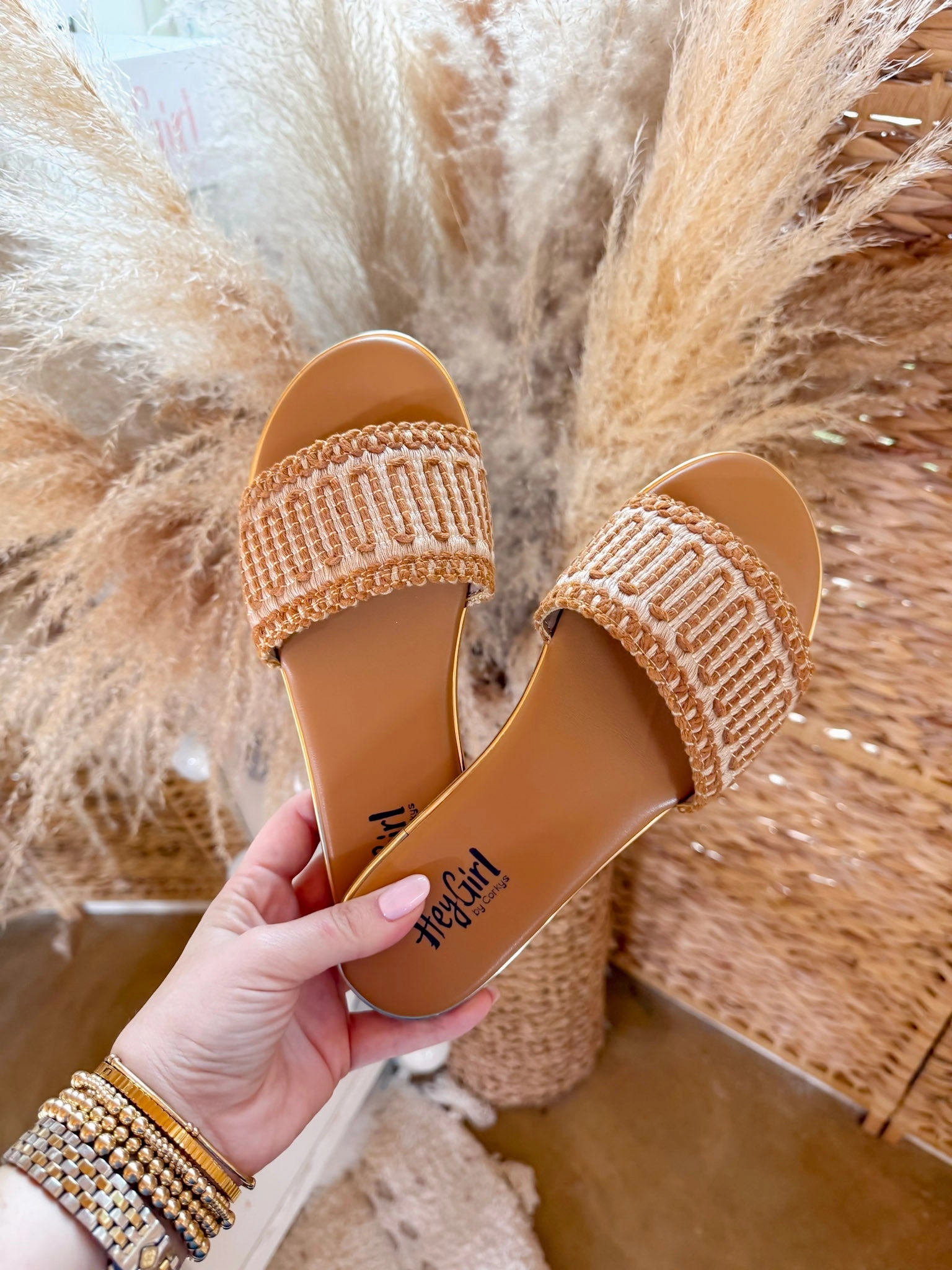 Rafter Flip Flops Corky's | Here For A Good Time Woven Flat Sandal in Tan