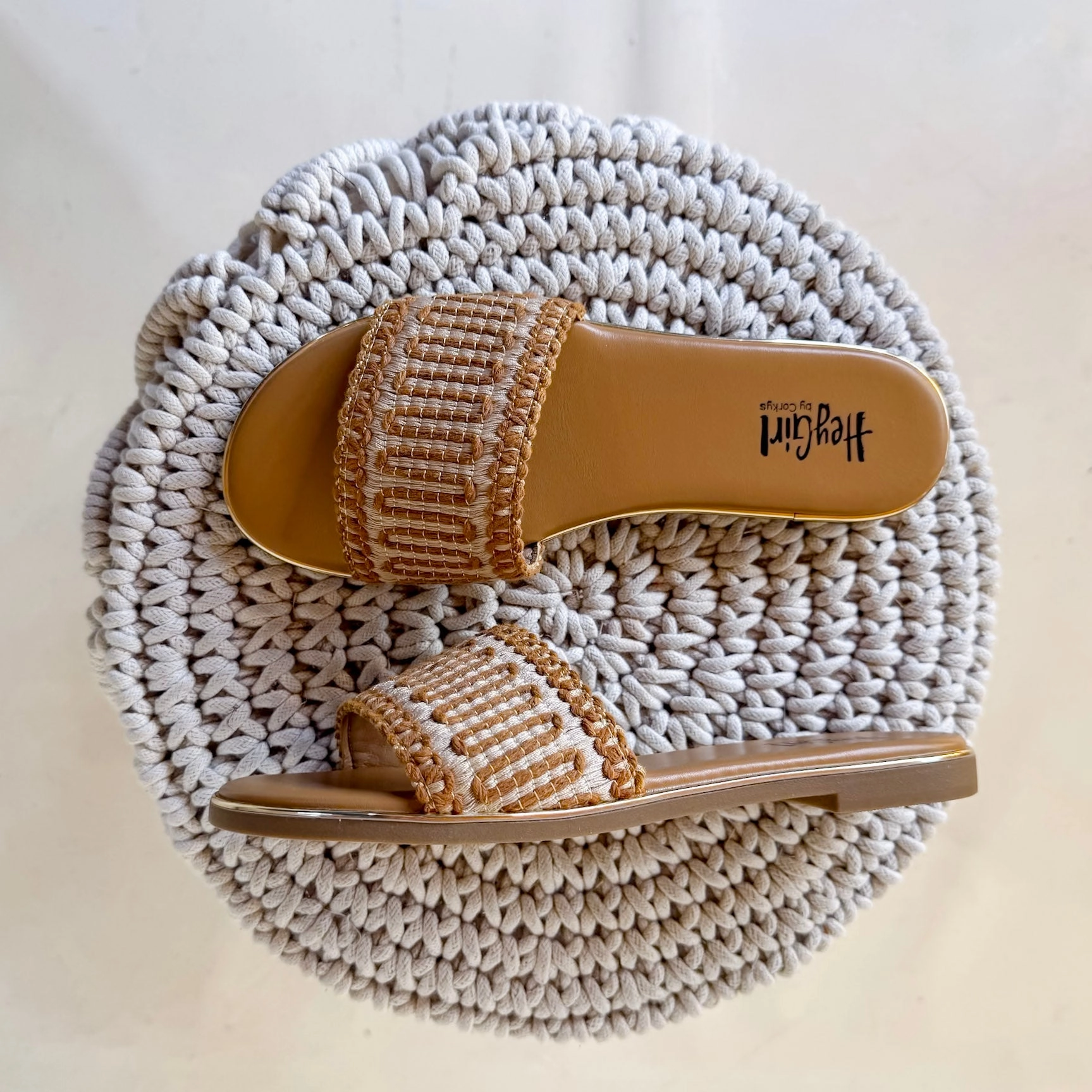Custom Molded Flip Flops Corky's | Here For A Good Time Woven Flat Sandal in Tan