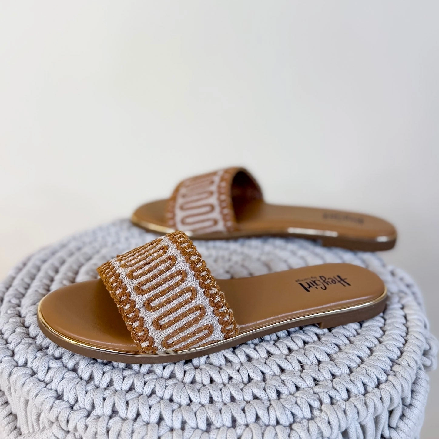 Flip Flops Not Between Toes Corky's | Here For A Good Time Woven Flat Sandal in Tan