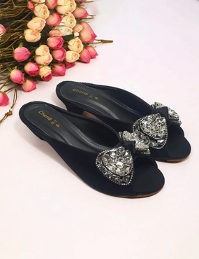 Black Fancy Slipper Wool Sock Slippers