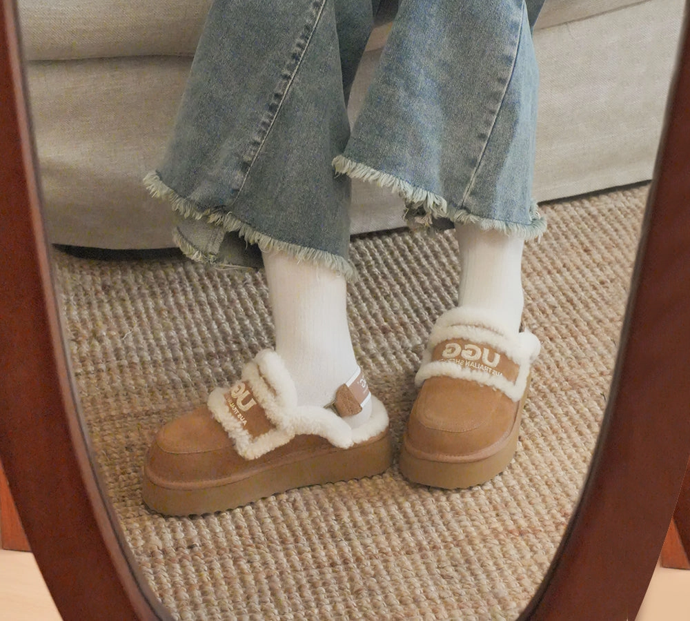 AUSTRALIAN SHEPHERD UGG Slippers Women Removable Strap Slingback Platform Rilee Best Bedroom Slippers