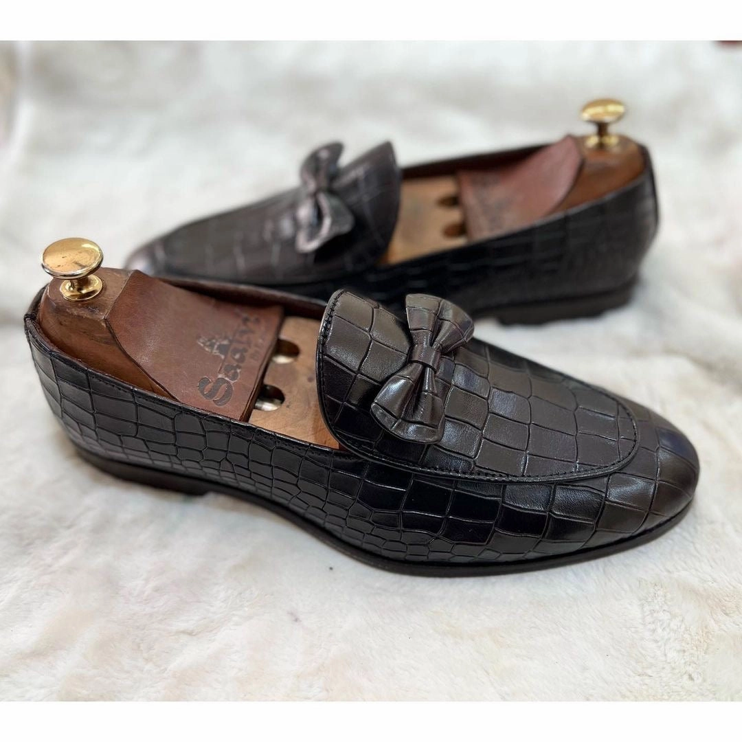 Croco Belgian Loafers Bow Laurs Loafers