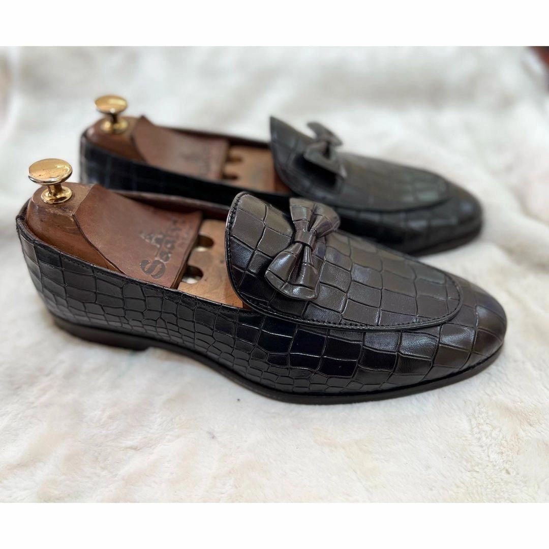 Croco Belgian Loafers Bow Bohemian Loafers