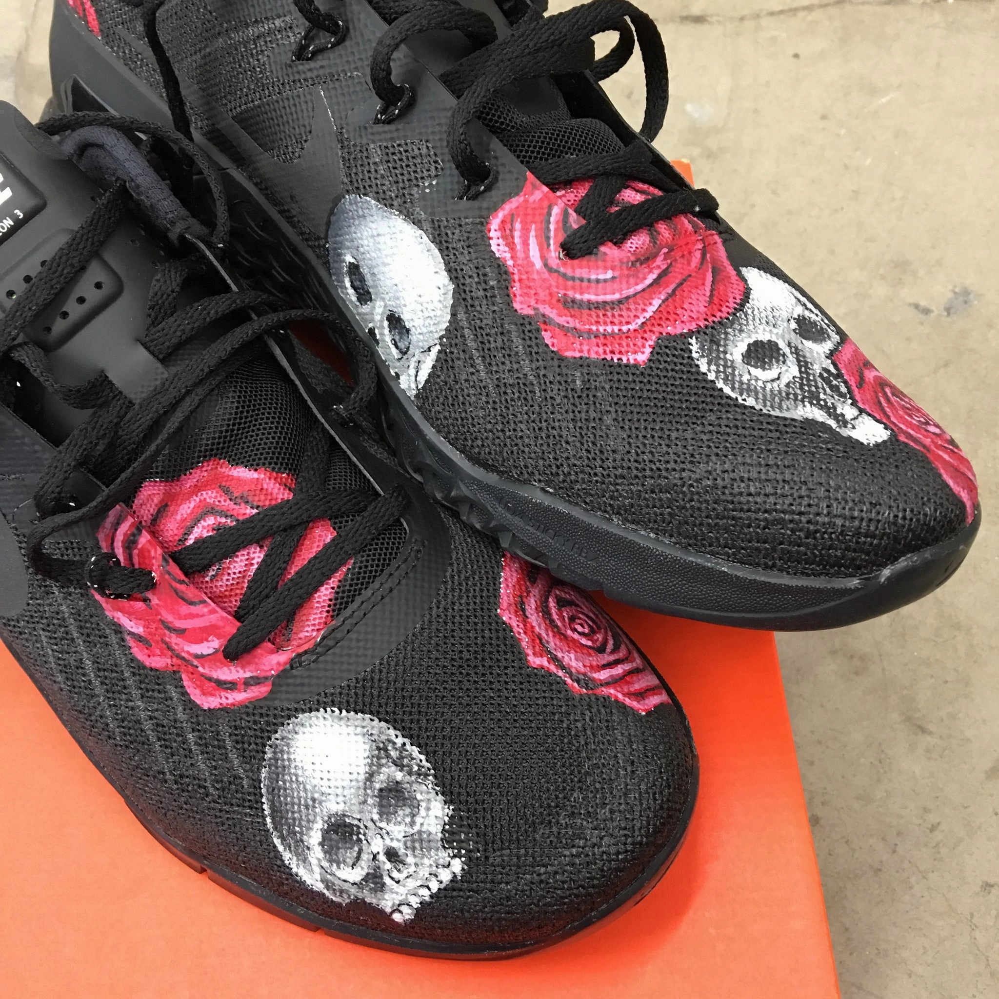 Custom Hand Painted Skull & Rose Nike Metcon Crossfit Shoe Foot Locker Asics Shoes