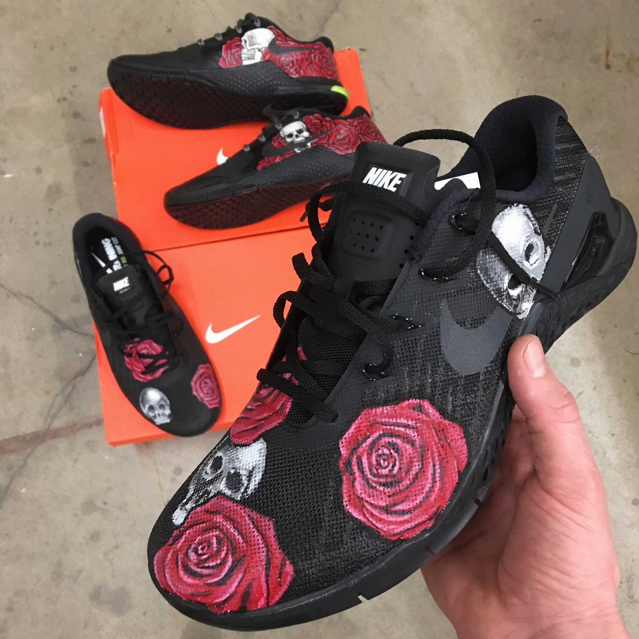 Custom Hand Painted Skull & Rose Nike Metcon Crossfit Shoe Asics Running Shoes Supination
