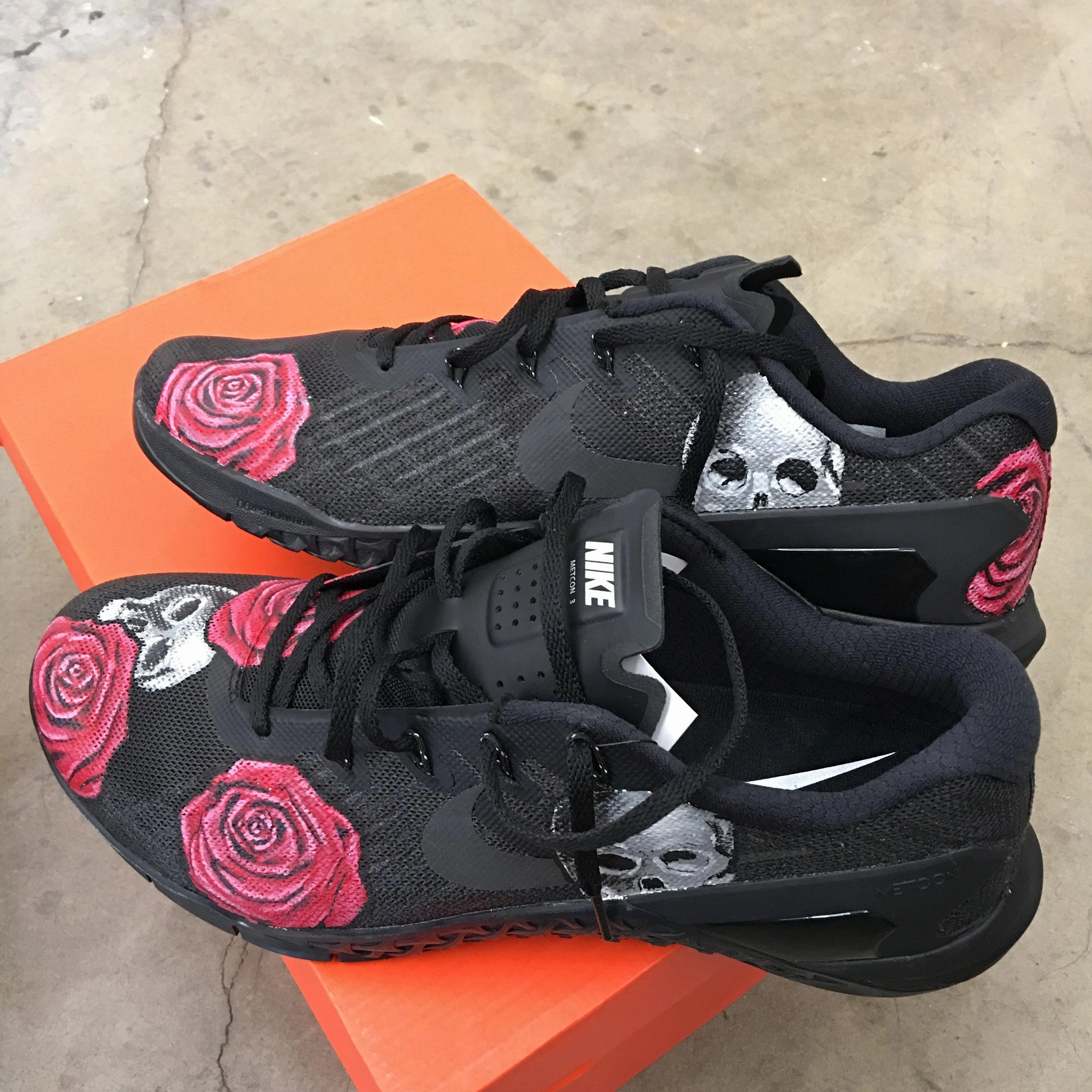 Women Asics Shoe Custom Hand Painted Skull & Rose Nike Metcon Crossfit Shoe
