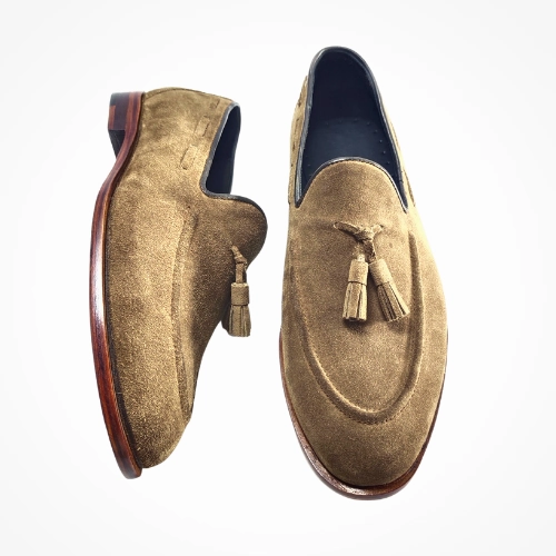 Loafers Beach Custom Made Shoes, Handmade shoes Premium Quality Brown Suede Loafers Slipon Moccasin Tassels Womens Shoes, Mens Shoes