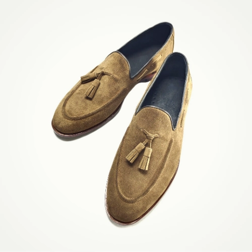 Custom Loafers Custom Made Shoes, Handmade shoes Premium Quality Brown Suede Loafers Slipon Moccasin Tassels Womens Shoes, Mens Shoes