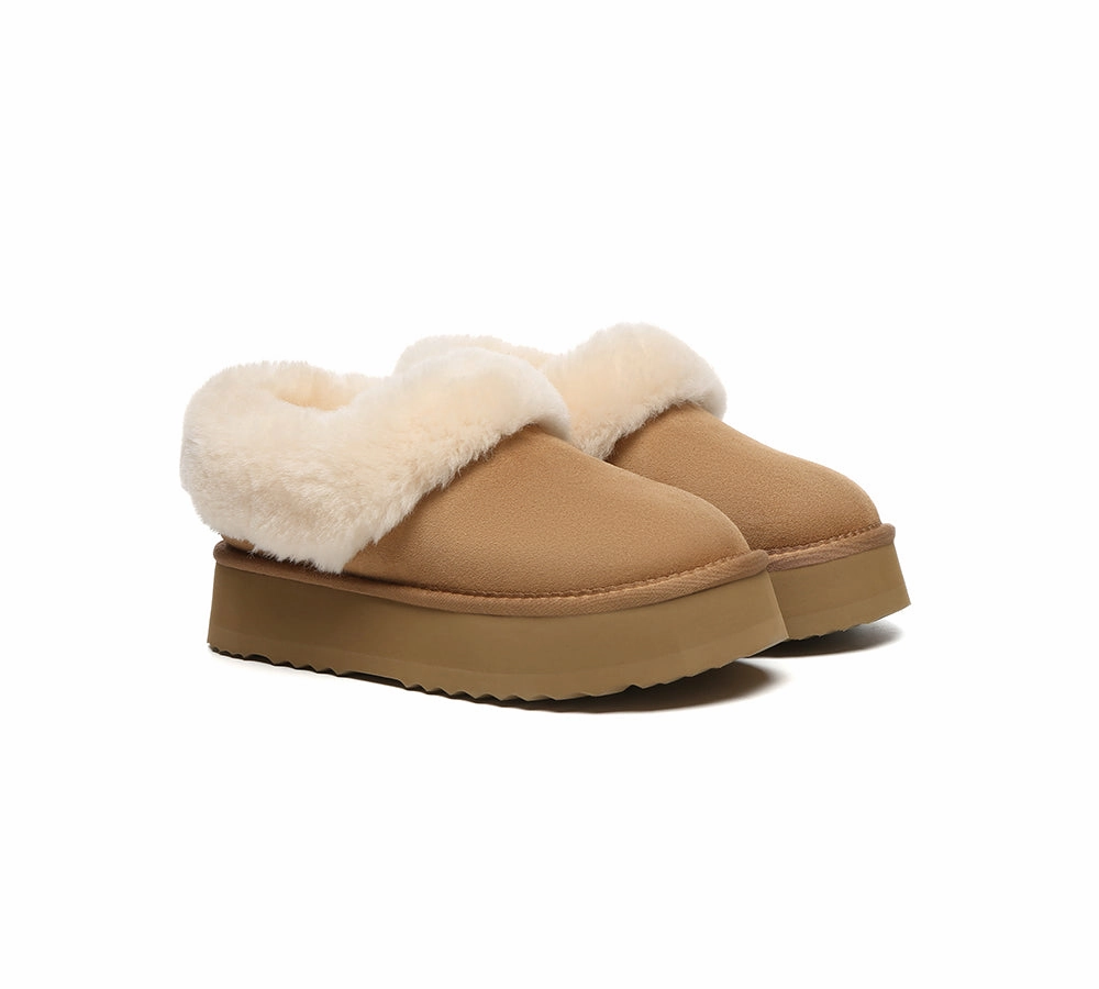 AUSTRALIAN SHEPHERD UGG Slippers Women Sheepskin Wool Collar Ankle Platform Clarrie Robe With Slippers