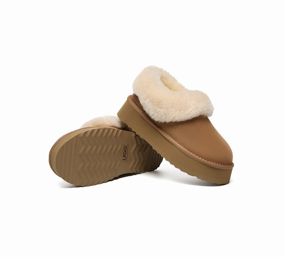 AUSTRALIAN SHEPHERD UGG Slippers Women Sheepskin Wool Collar Ankle Platform Clarrie Shoes That Look Like Slippers