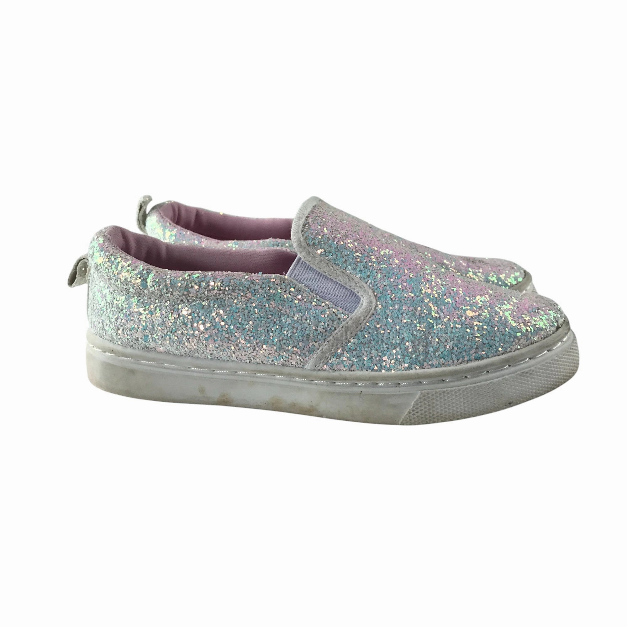 White glitter plimsolls shoe size 1 sparkly flat sole slipons Flat Rubber Sole Shoes