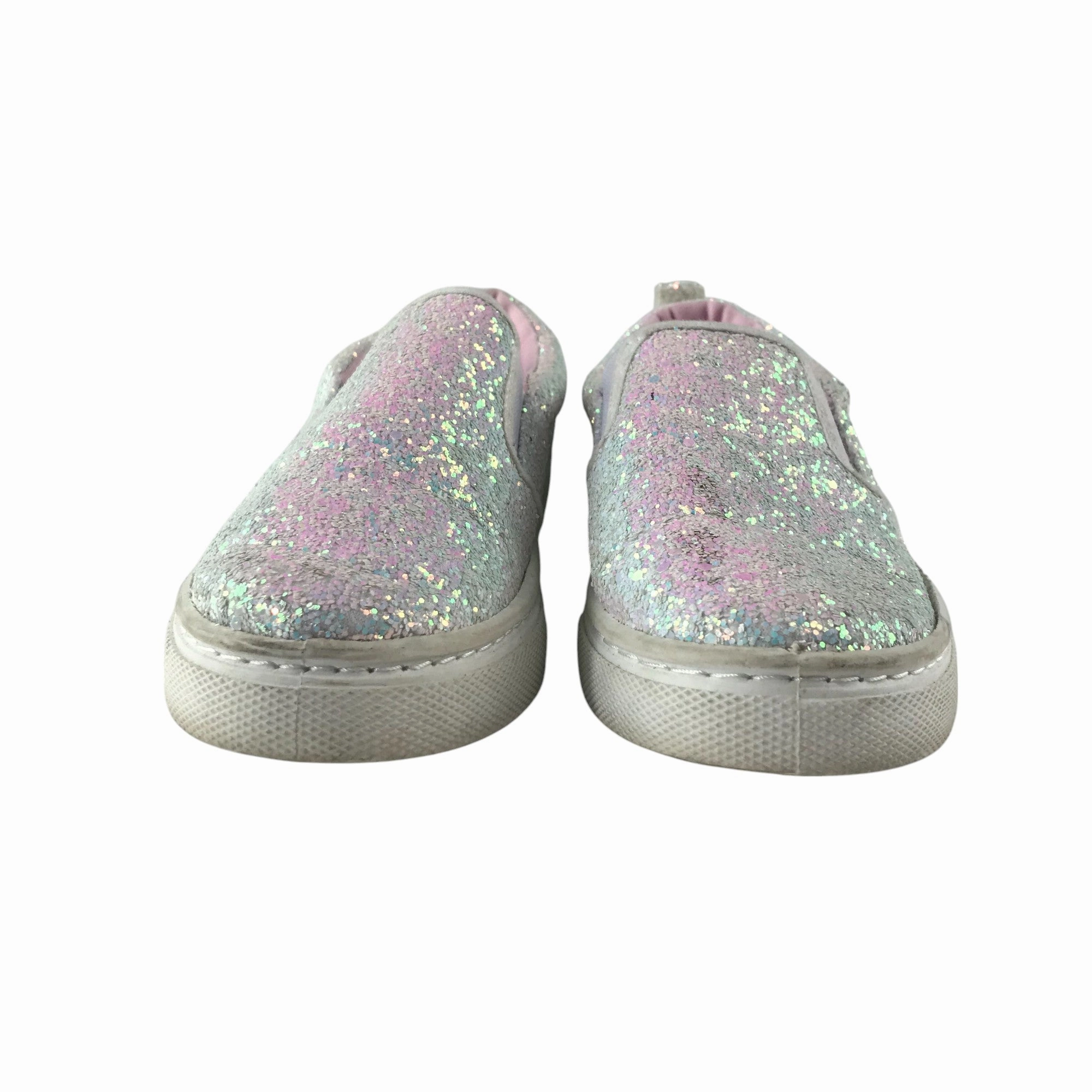 White glitter plimsolls shoe size 1 sparkly flat sole slipons Flat Feet Shoes