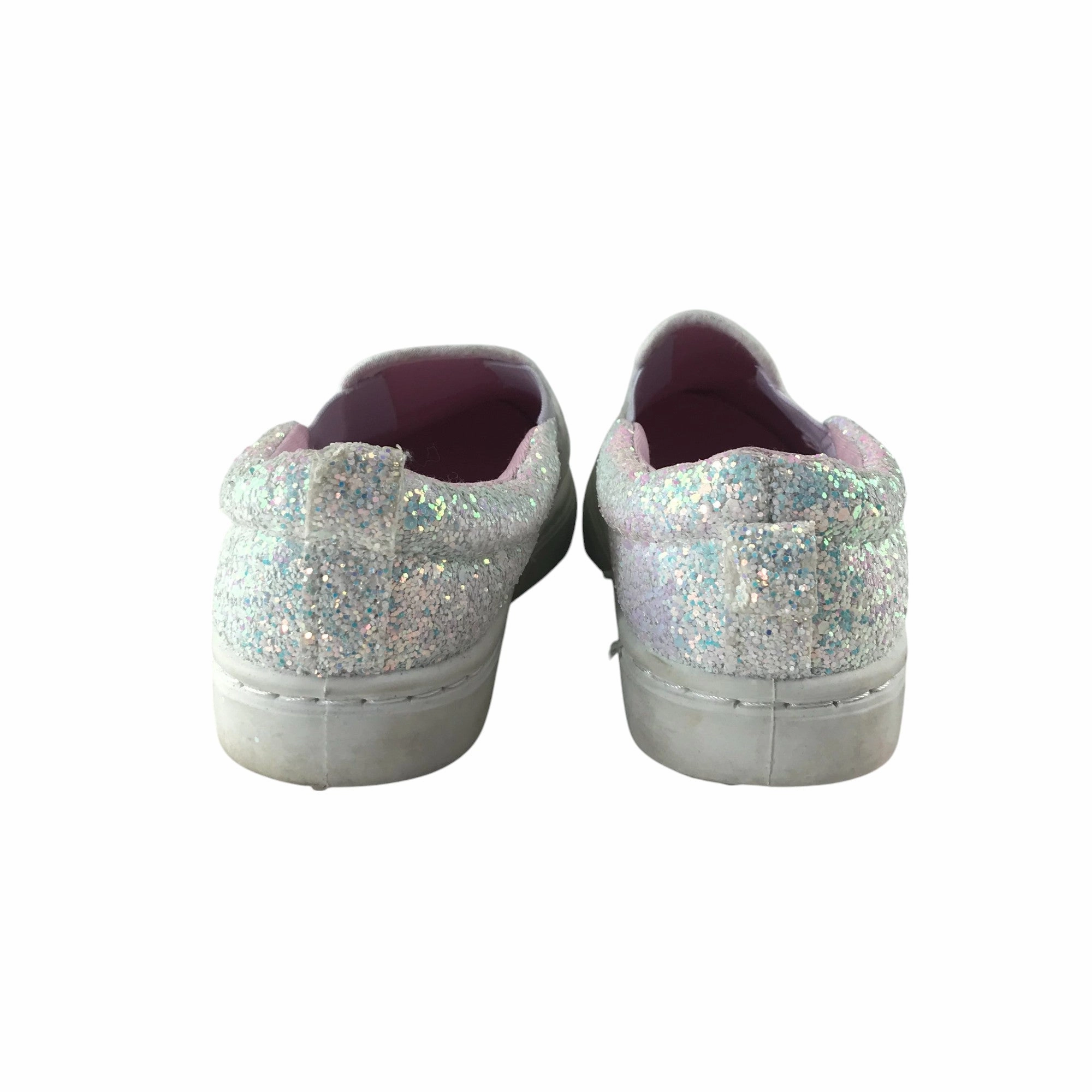 White glitter plimsolls shoe size 1 sparkly flat sole slipons Flat Shoes With Platform