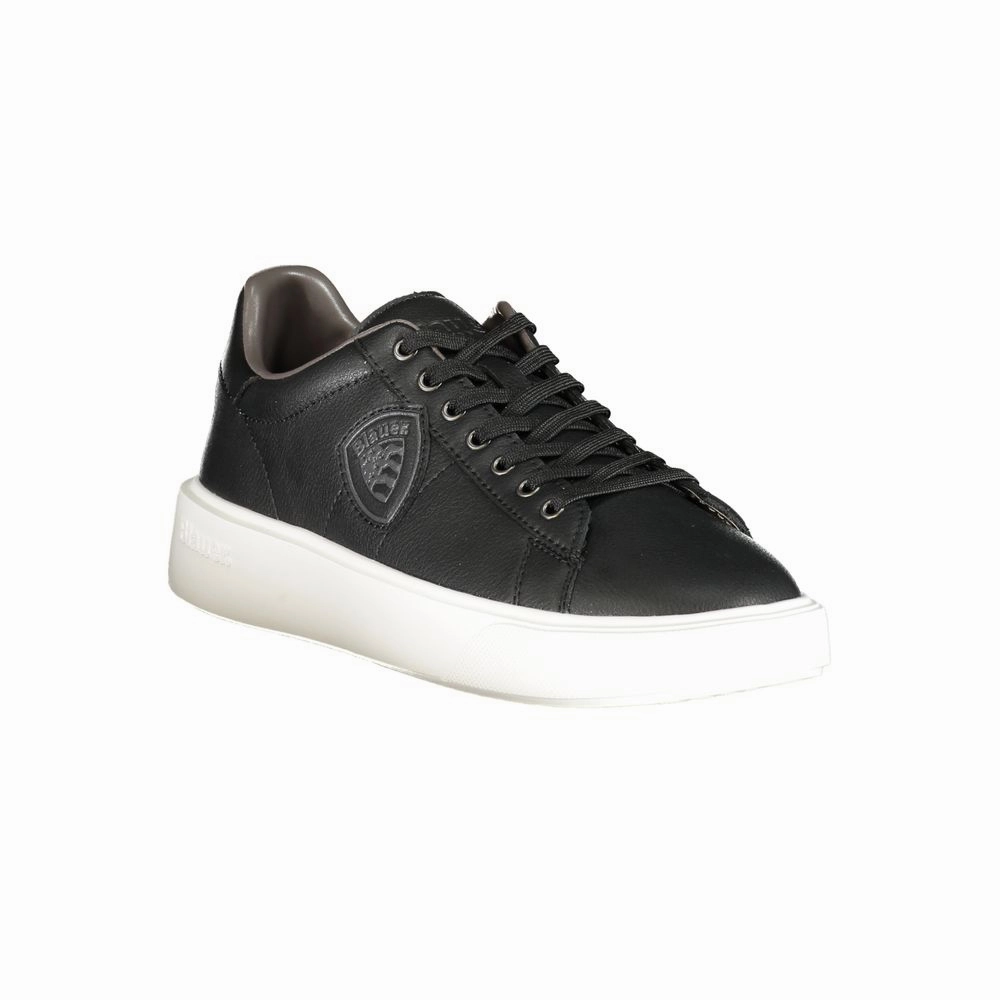 Blauer Black Leather Men Sneaker Square Toe Flat Shoes