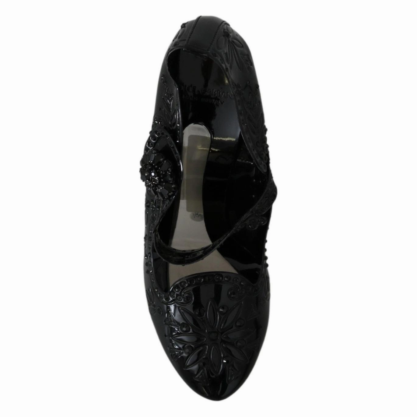Dolce & Gabbana Black Floral Crystal CINDERELLA Heels Shoes Sandals Block Heels