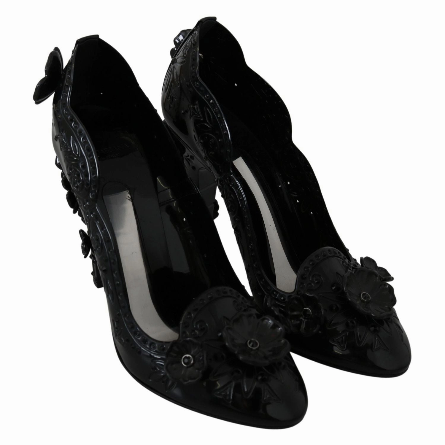 Sandals Wedge Dolce & Gabbana Black Floral Crystal CINDERELLA Heels Shoes