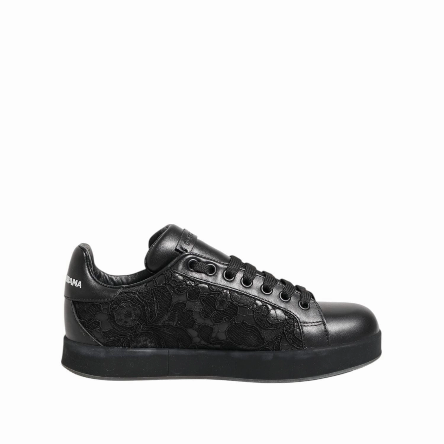 Dolce & Gabbana Black Floral Lace Low Top Sneakers Shoes Cargo Sneakers