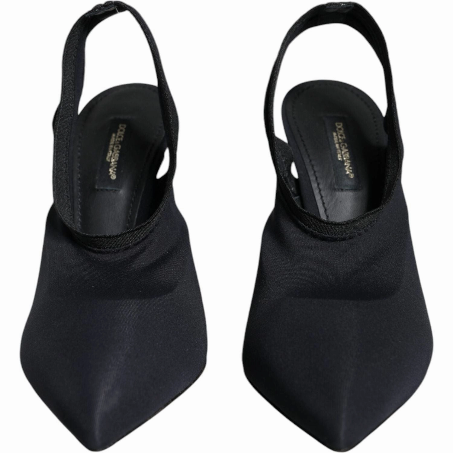 Dolce & Gabbana Black Jersey Stretch Heels Slingback Shoes Comfortable Leather Sandals