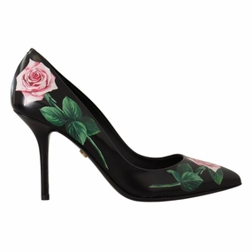 Dolce & Gabbana Black Leather Roses High Heels Pumps Shoes Polo Ralph Lauren Slide Sandals