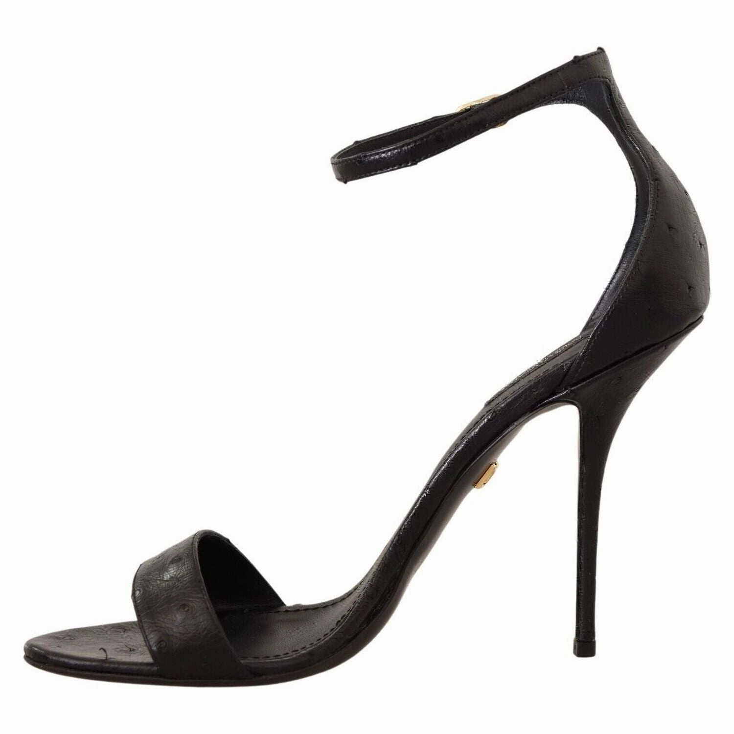 Dolce & Gabbana Black Ostrich Ankle Strap Heels Sandals Shoes Orthopedic Dress Sandals