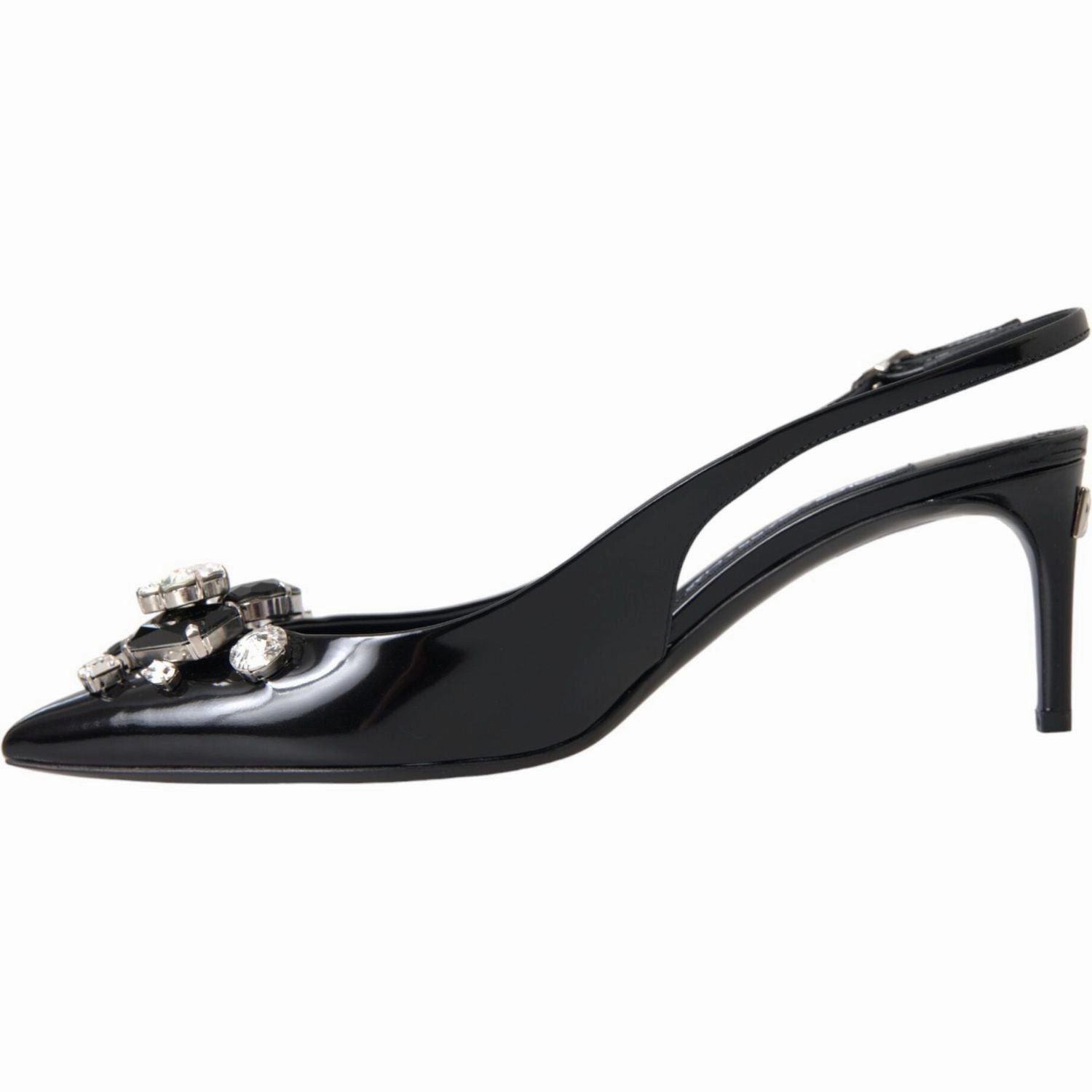 Dolce & Gabbana Black Patent Leather Crystal Slingback Shoes Wedge Dress Sandals