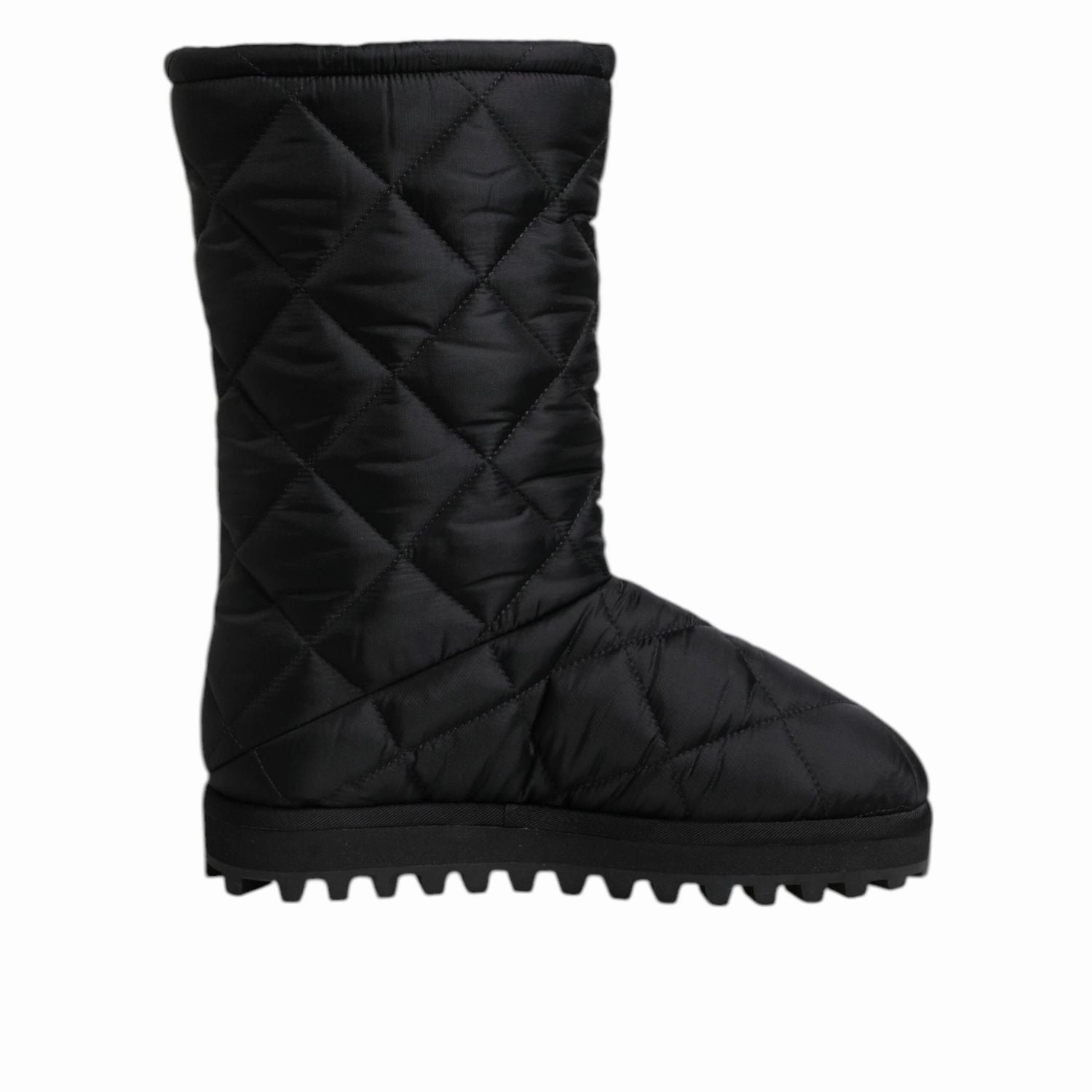 Dolce & Gabbana Black Polyester Padded Mid Calf Boots Winter Shoes Spiked Shoes Flats