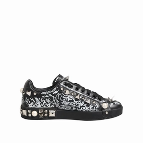 Dolce & Gabbana Black Portofino Stud Embellished Sneakers Shoes Best Slip In Sneakers