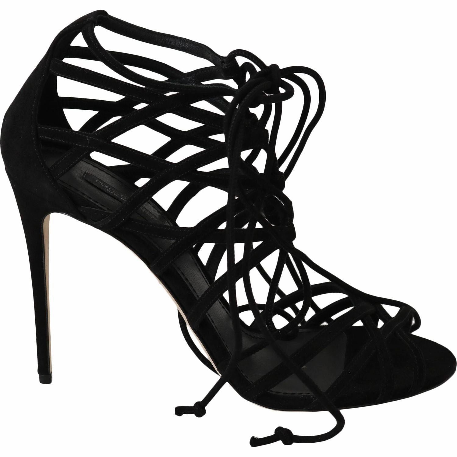 Dolce & Gabbana Black Suede Strap Stilettos Sandals Dress Platform Sandals