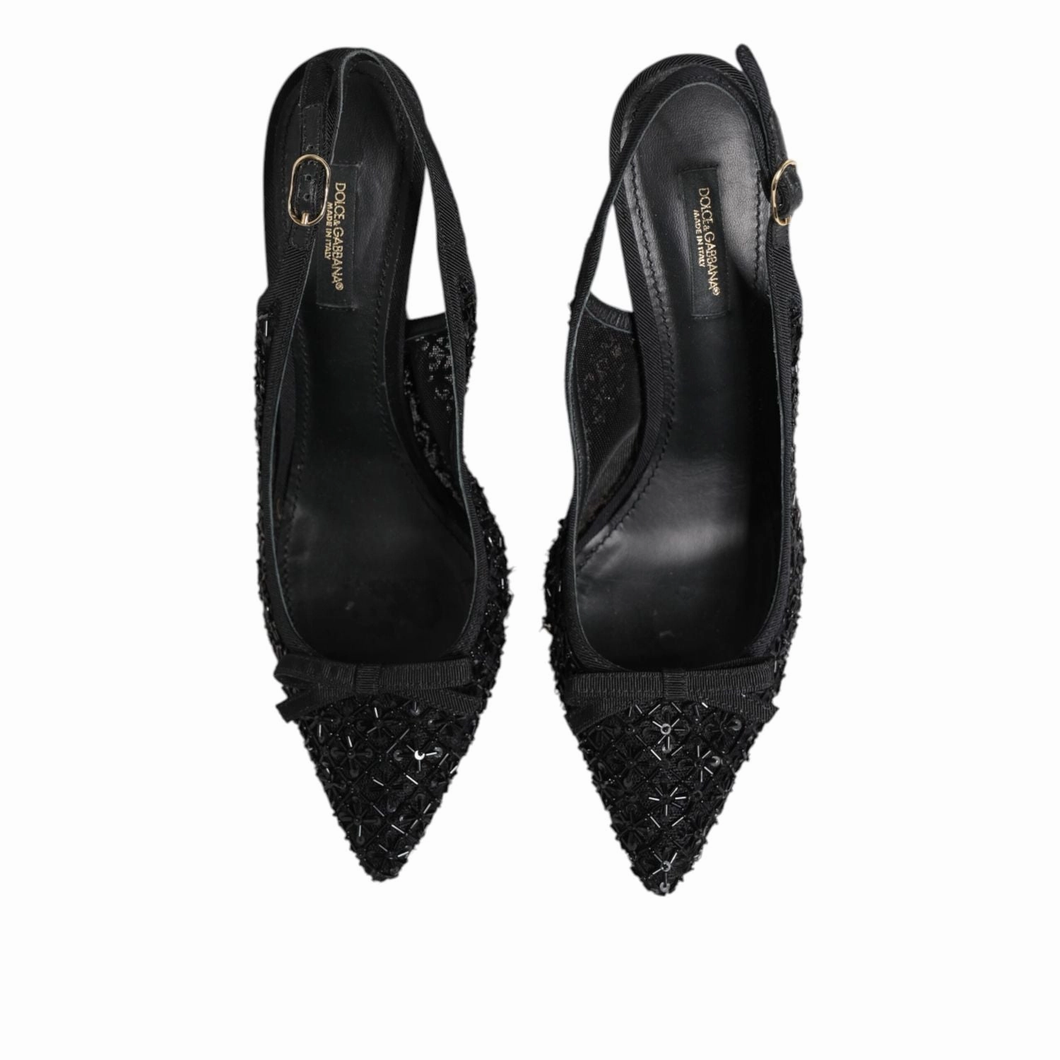 Plantation Resort Dolce & Gabbana Black Tulle Ricamo Heels Slingbacks Shoes