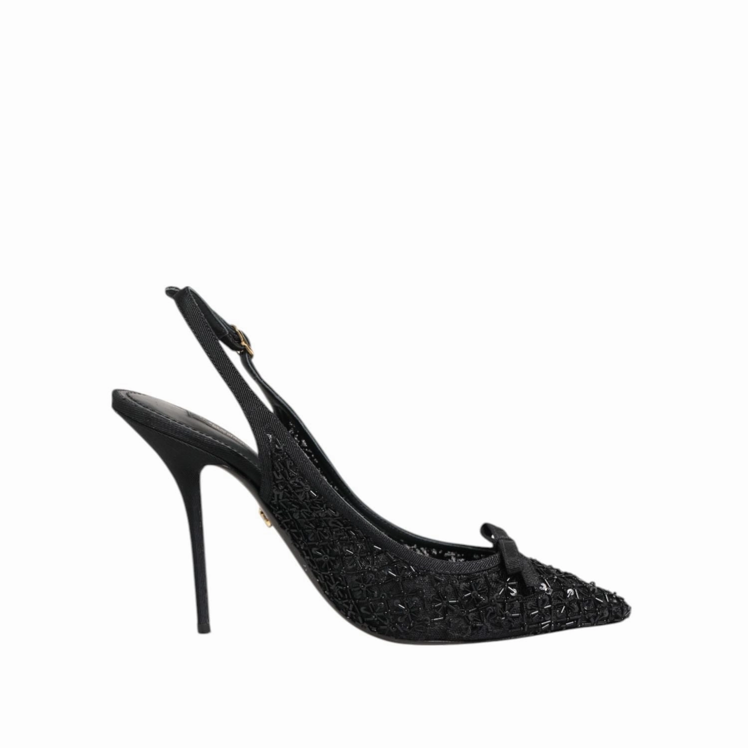 Dolce & Gabbana Black Tulle Ricamo Heels Slingbacks Shoes Sandals St Lucia Halcyon Beach