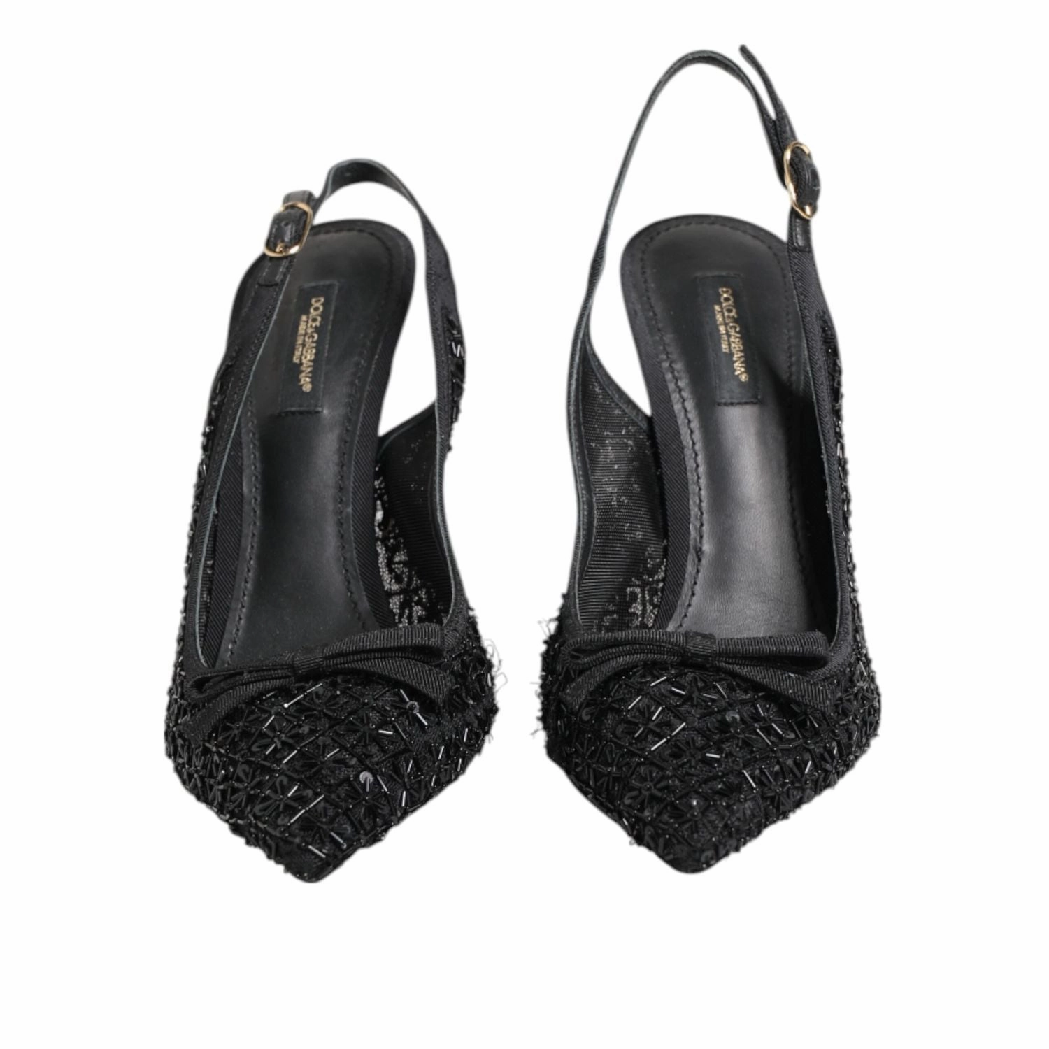 Sandals And Wedges Dolce & Gabbana Black Tulle Ricamo Heels Slingbacks Shoes