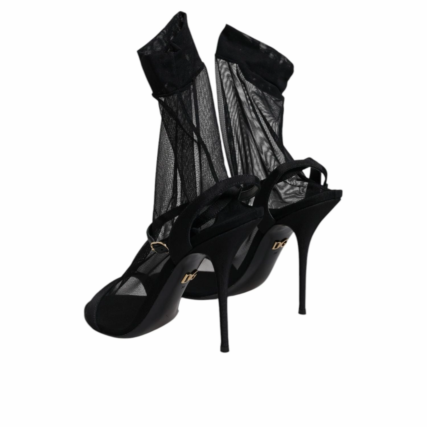 Dolce & Gabbana Black Tulle Stretch Heels Sandals Shoes Jordan Sandals