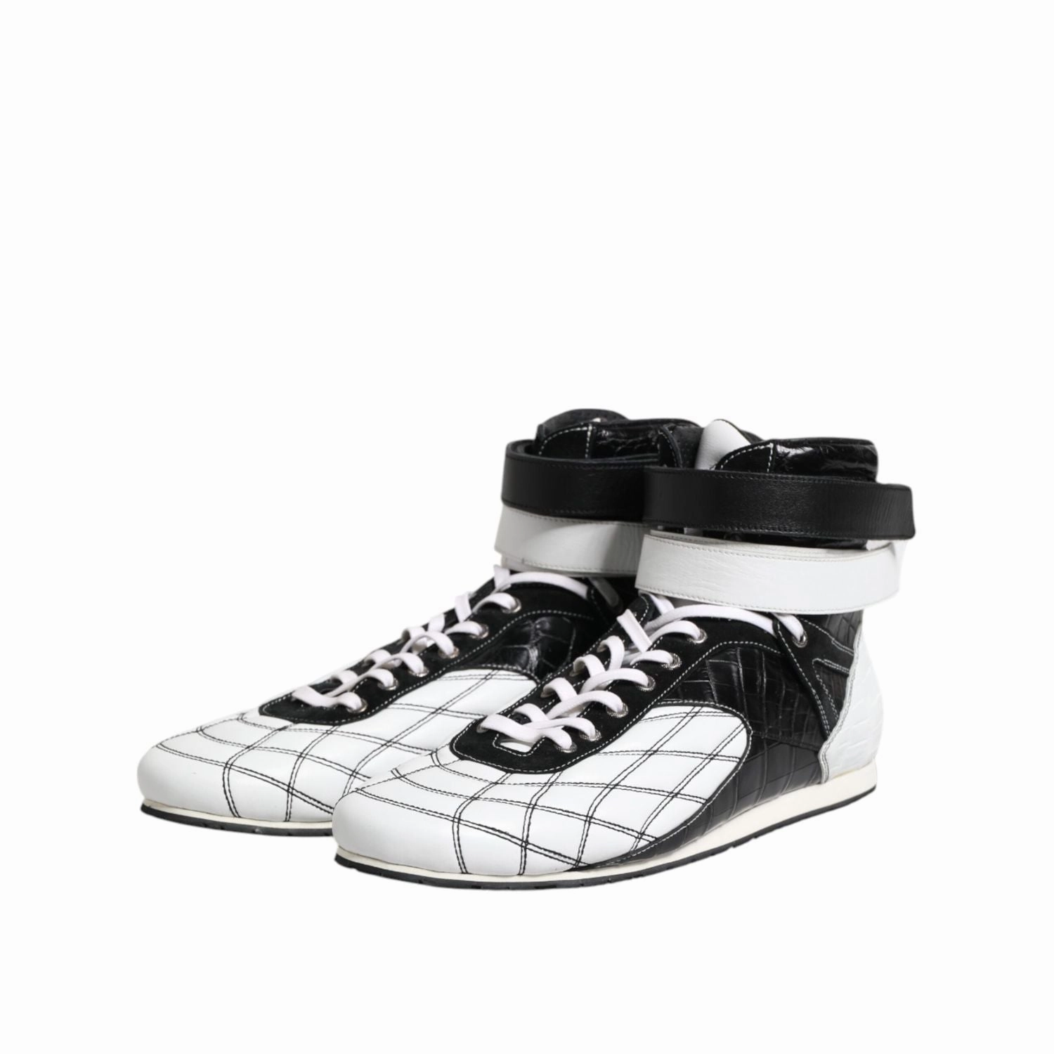 Dolce & Gabbana Black White Leather High Top Sneakers Shoes Sneakers Polo