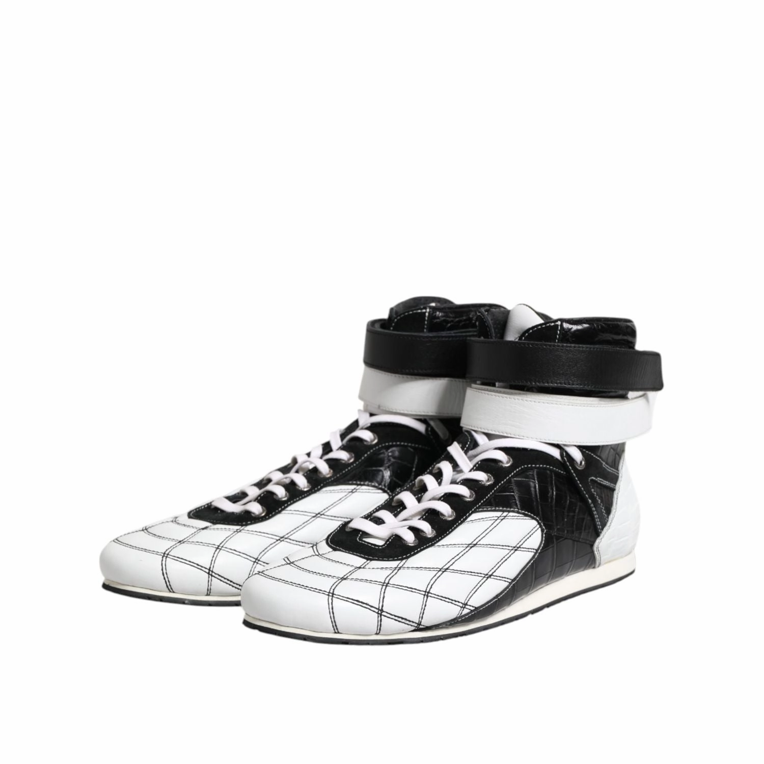 Fluevog Sneakers Dolce & Gabbana Black White Leather High Top Sneakers Shoes