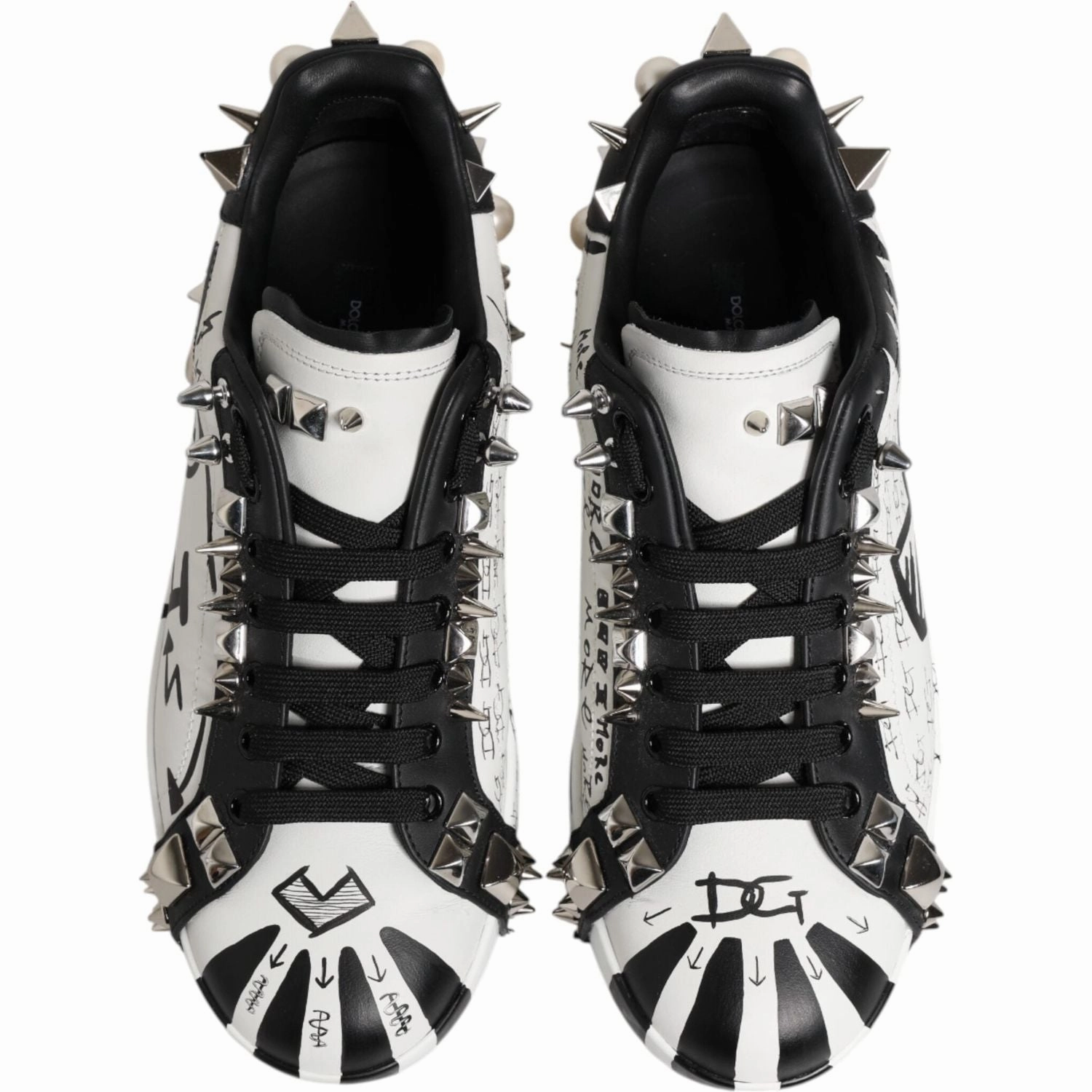 Dolce & Gabbana Black White Studded Low Top Sneakers Shoes Fitflops Sneakers